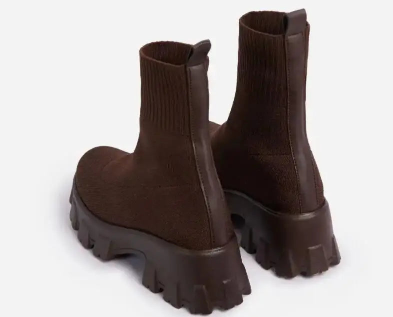 Bottines Chaussettes Femme Luxe - Boots Tricot Semelle Épaisse