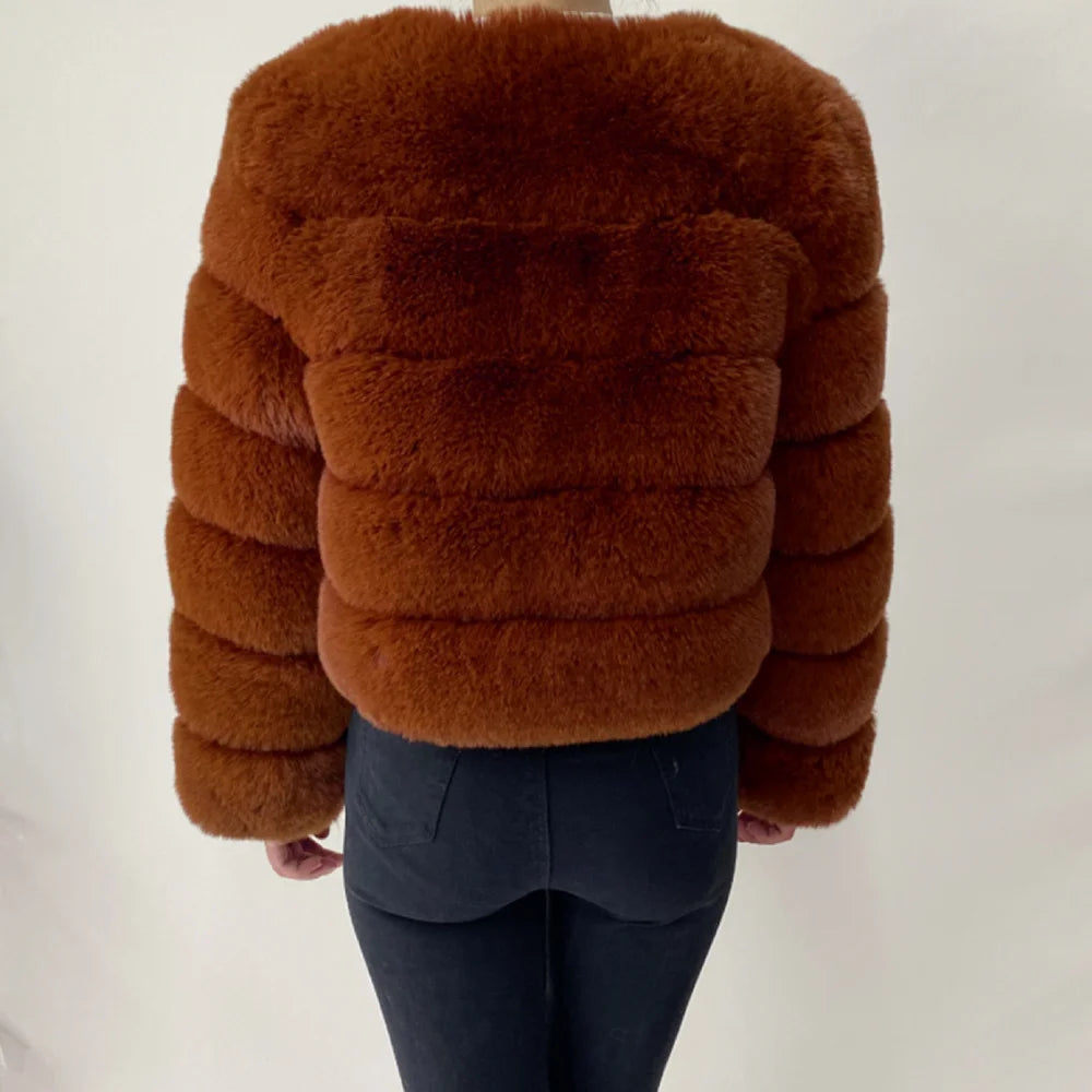 Veste Fourrure Renard Synthétique Beige Femme - Blouson Court Manches 3/4 - badassmood