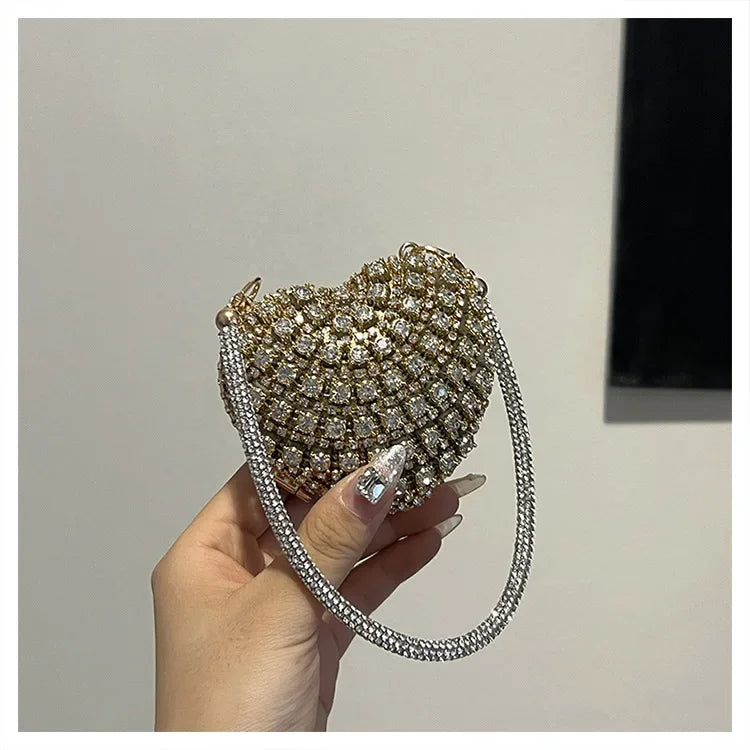 Pochette Clutch Luxe Diamants Cœur Cristal - Sac Soirée Mariage Strass Femme - badassmood