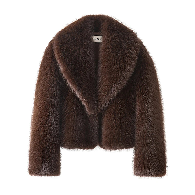 Manteau Fausse Fourrure Renard Noir - Col Châle Street Vintage Chic Hiver - badassmood