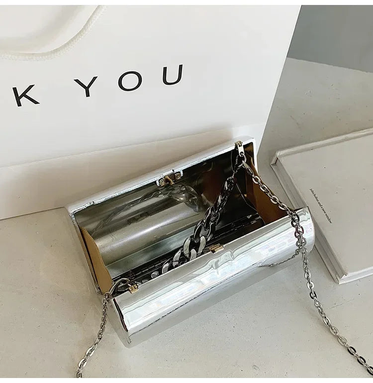 Pochette Cylindre Mini Soirée 2026 - Sac Femme Doré Bandoulière Box Clutch Party - badassmood