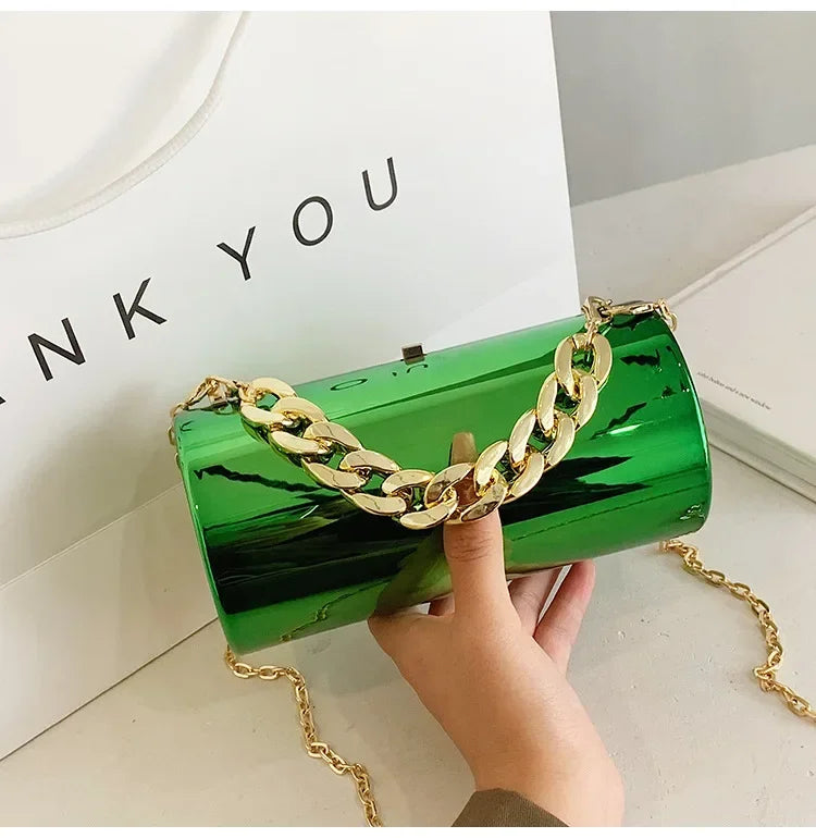 Pochette Cylindre Mini Soirée 2026 - Sac Femme Doré Bandoulière Box Clutch Party - badassmood