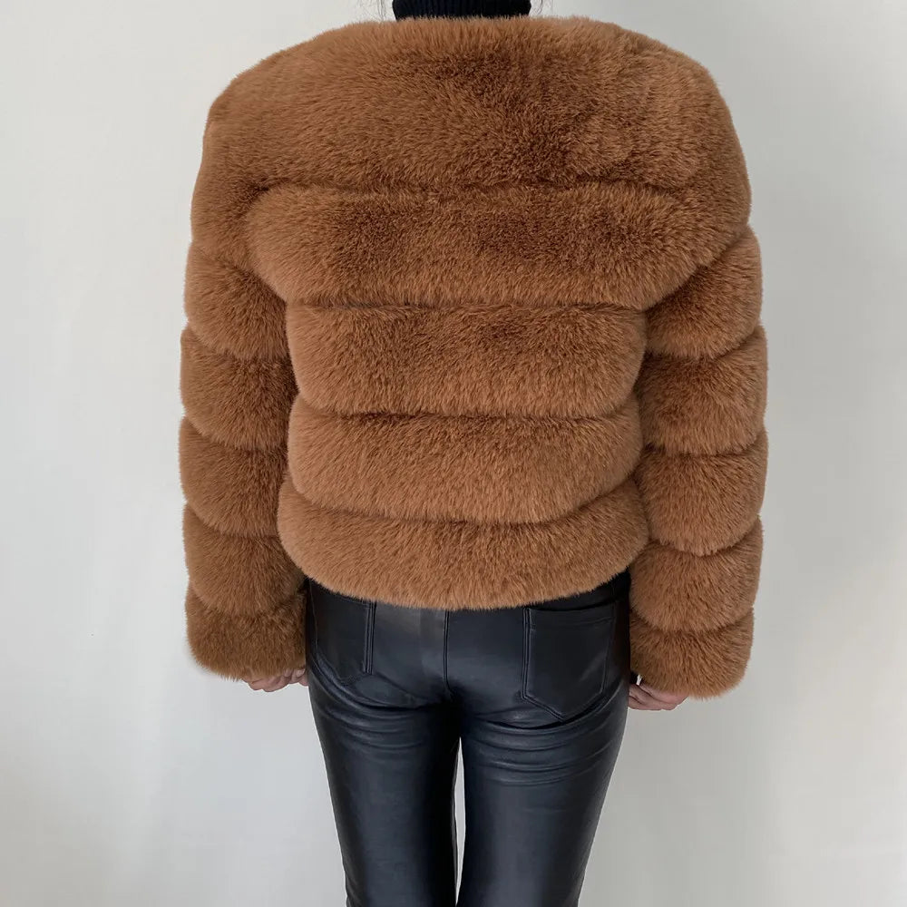 Veste Fourrure Renard Synthétique Beige Femme - Blouson Court Manches 3/4 - badassmood