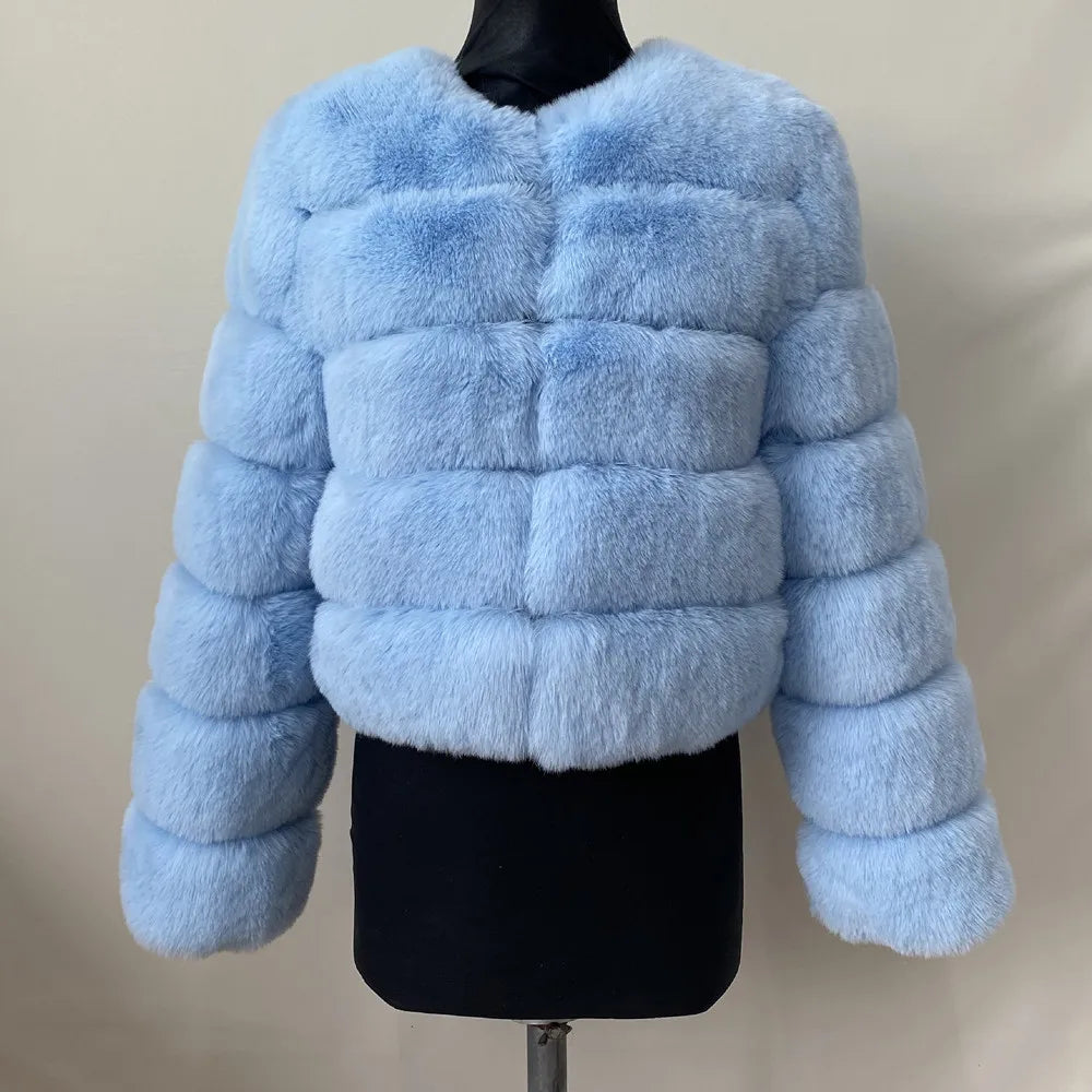 Veste Fourrure Renard Synthétique Beige Femme - Blouson Court Manches 3/4 - badassmood