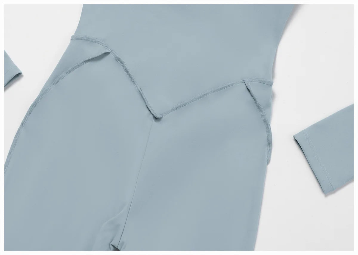 Yoga Bodysuit Long Sleeved Women's Tracksuits Gym Zipper Jumpsuits Sports Workout High-intensity Fitness One-piece Tights Suit - badassmood