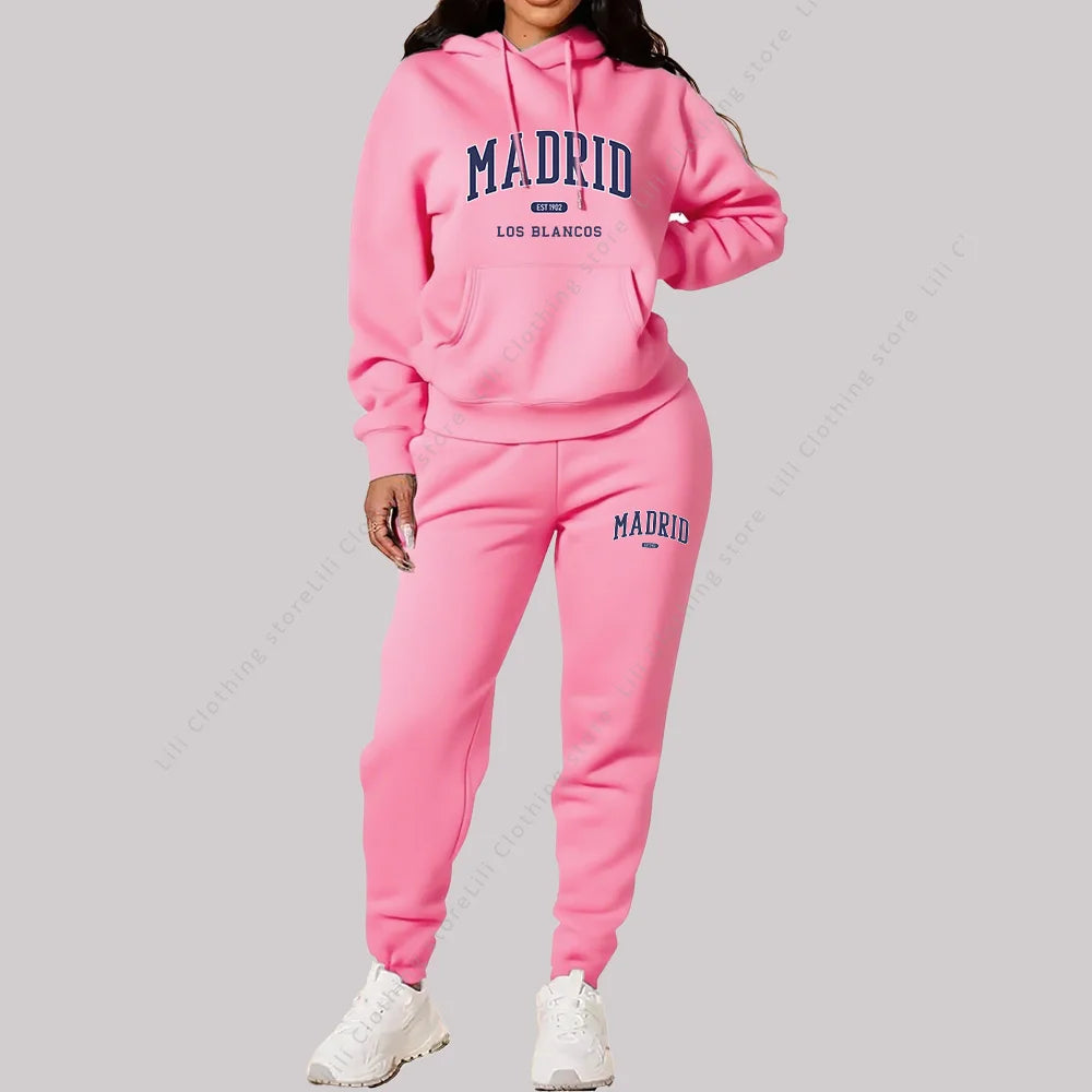 Ensemble Jogging Femme 2 Pièces Madrid - Sweat Capuche + Pantalon Automne Hiver Sportswear - badassmood