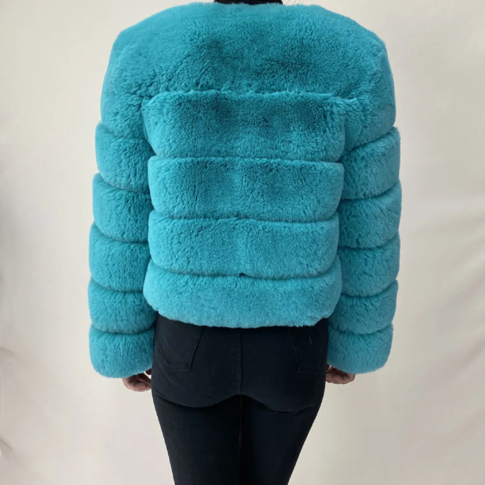 Veste Fourrure Renard Synthétique Beige Femme - Blouson Court Manches 3/4 - badassmood