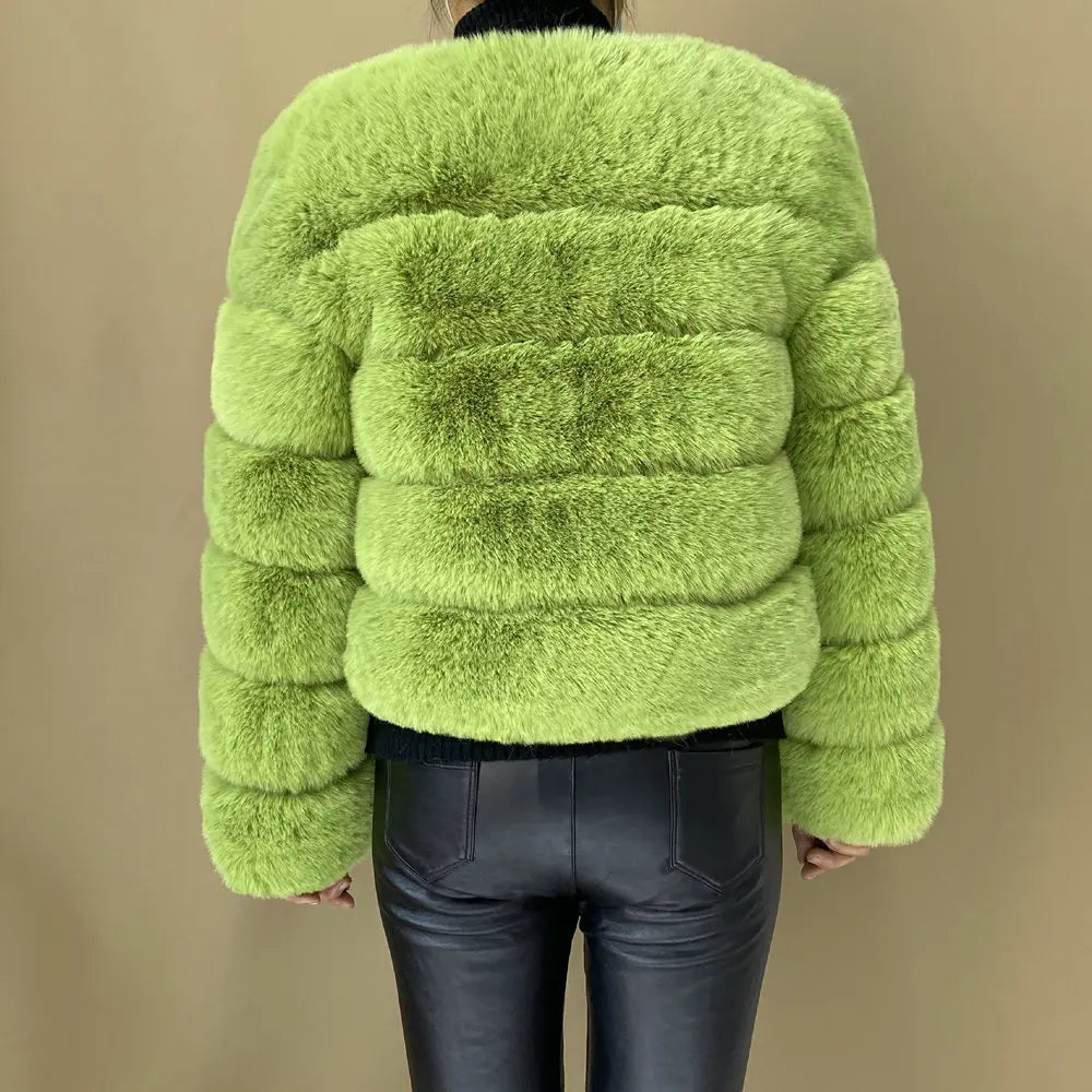 Veste Fourrure Renard Synthétique Beige Femme - Blouson Court Manches 3/4 - badassmood