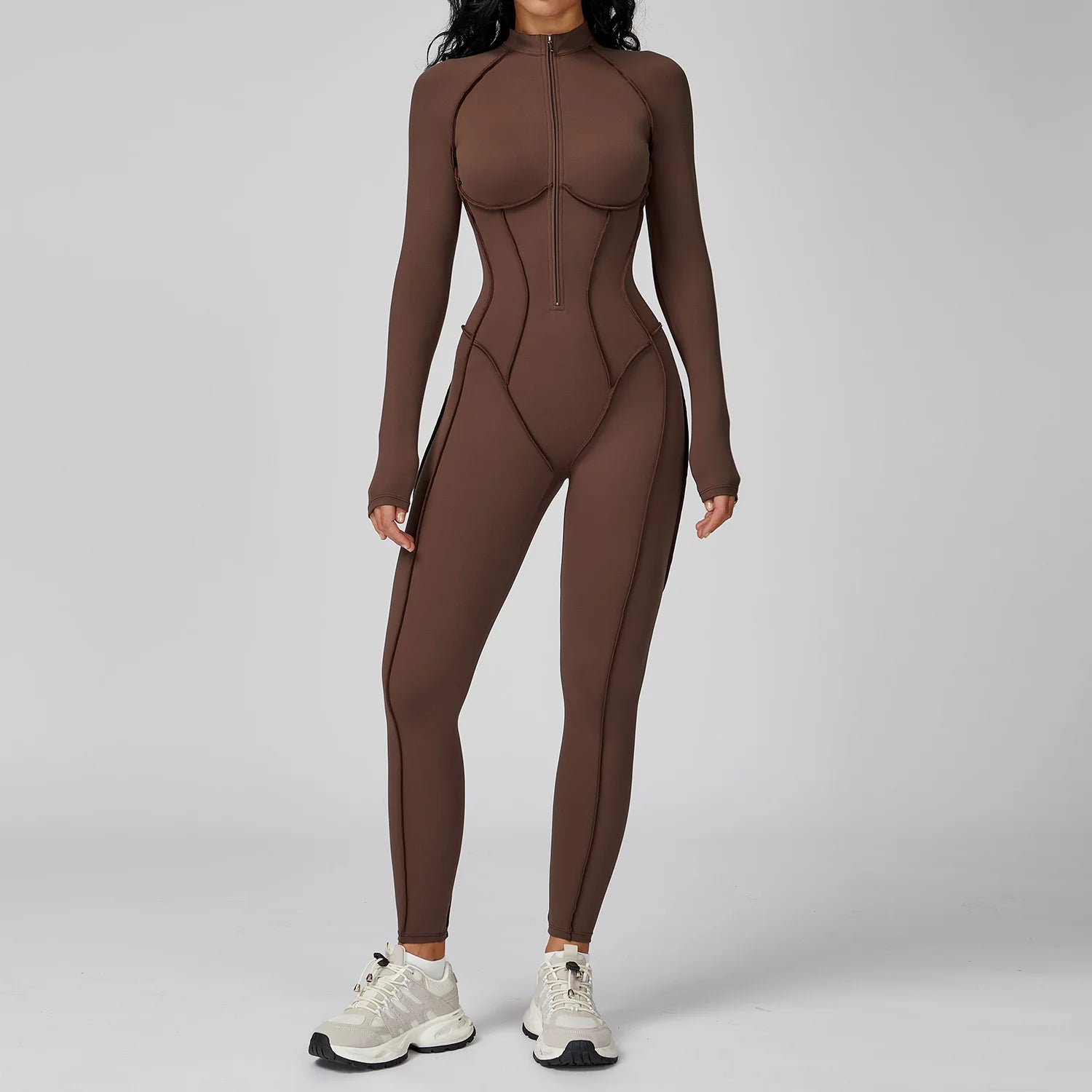 Yoga Bodysuit Long Sleeved Women's Tracksuits Gym Zipper Jumpsuits Sports Workout High-intensity Fitness One-piece Tights Suit - badassmood
