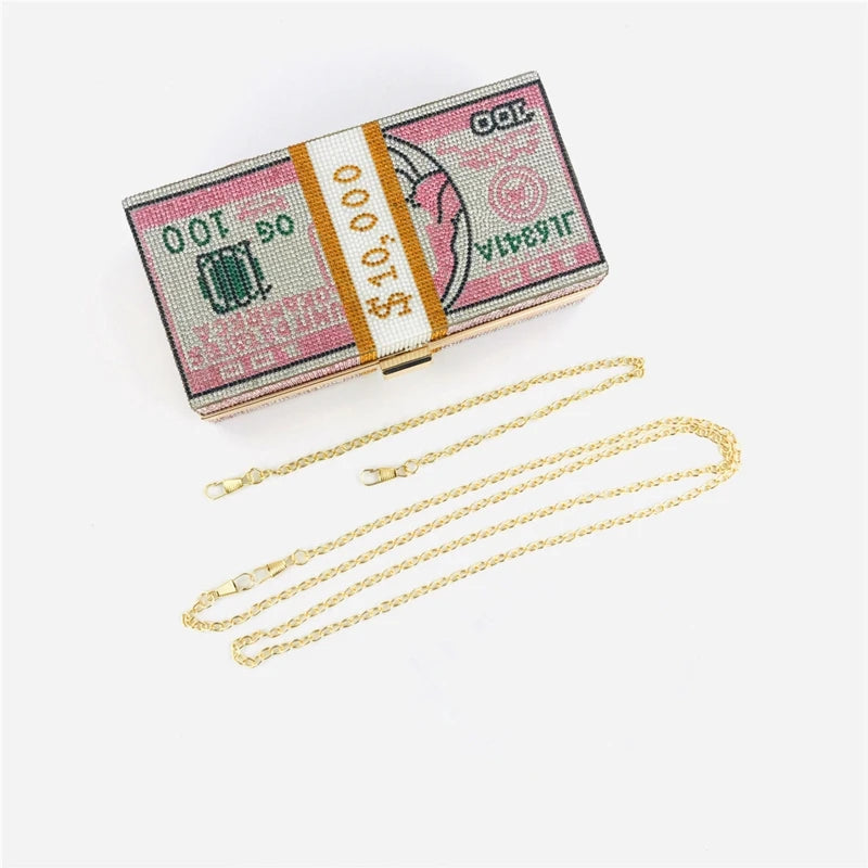Pochette Liasse Billets Strass Luxe - Clutch Dollars Soirée Mariage Originale - badassmood