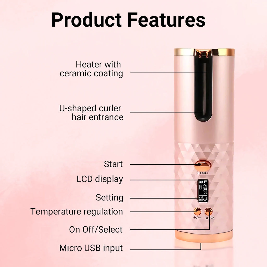 Fer à Boucler Automatique  - Boucleur Cheveux Sans Fil Portable