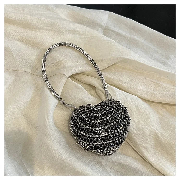 Pochette Clutch Luxe Diamants Cœur Cristal - Sac Soirée Mariage Strass Femme - badassmood