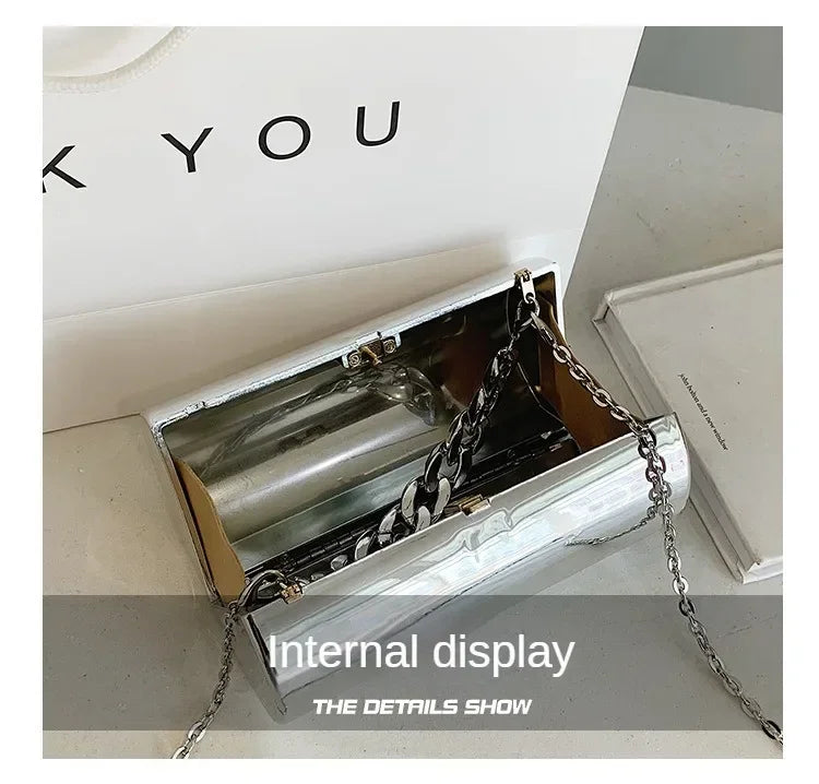 Pochette Cylindre Mini Soirée 2026 - Sac Femme Doré Bandoulière Box Clutch Party - badassmood