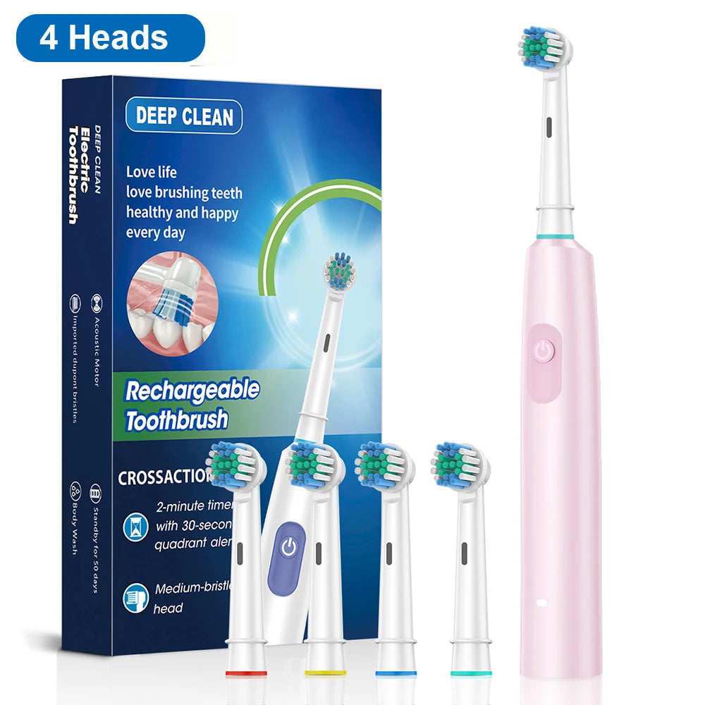Electric Toothbrush Rotary Rechargeable Electric Toothbrush for Adults Rotating Electric Toothbrushes with 8 Soft Brush Heads - badassmood