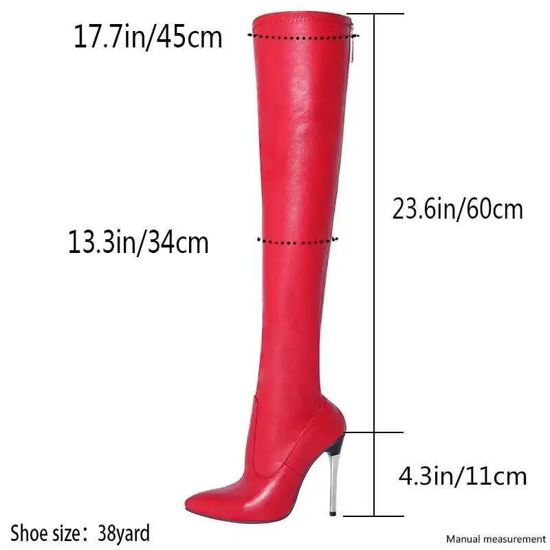 Bottes Cuissardes Talons Hauts Femme Rouge - Cuissardes Zip Stiletto
