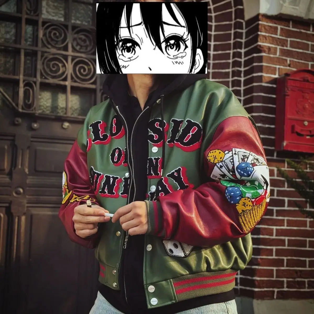 Veste Cuir Baseball Vintage - Blouson Brodé Capuche Coton Épais