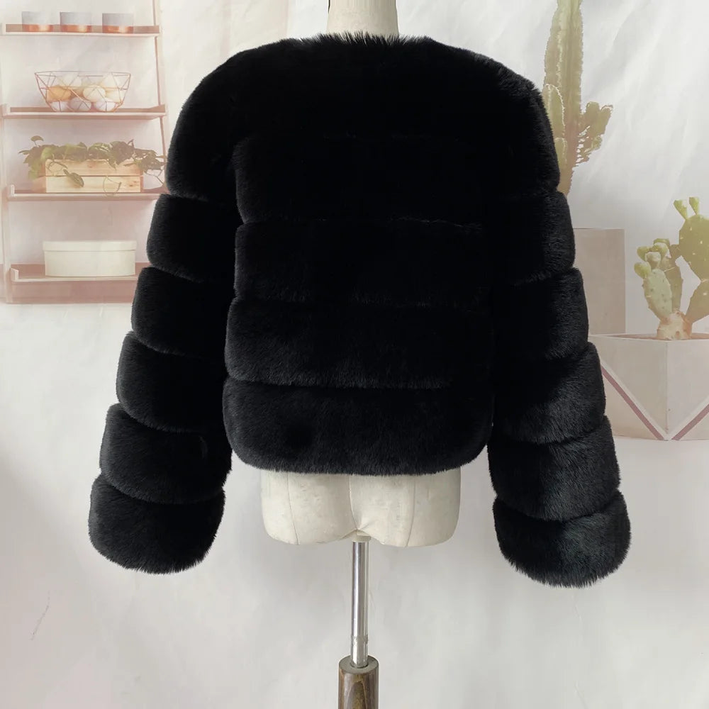 Veste Fourrure Renard Synthétique Beige Femme - Blouson Court Manches 3/4 - badassmood