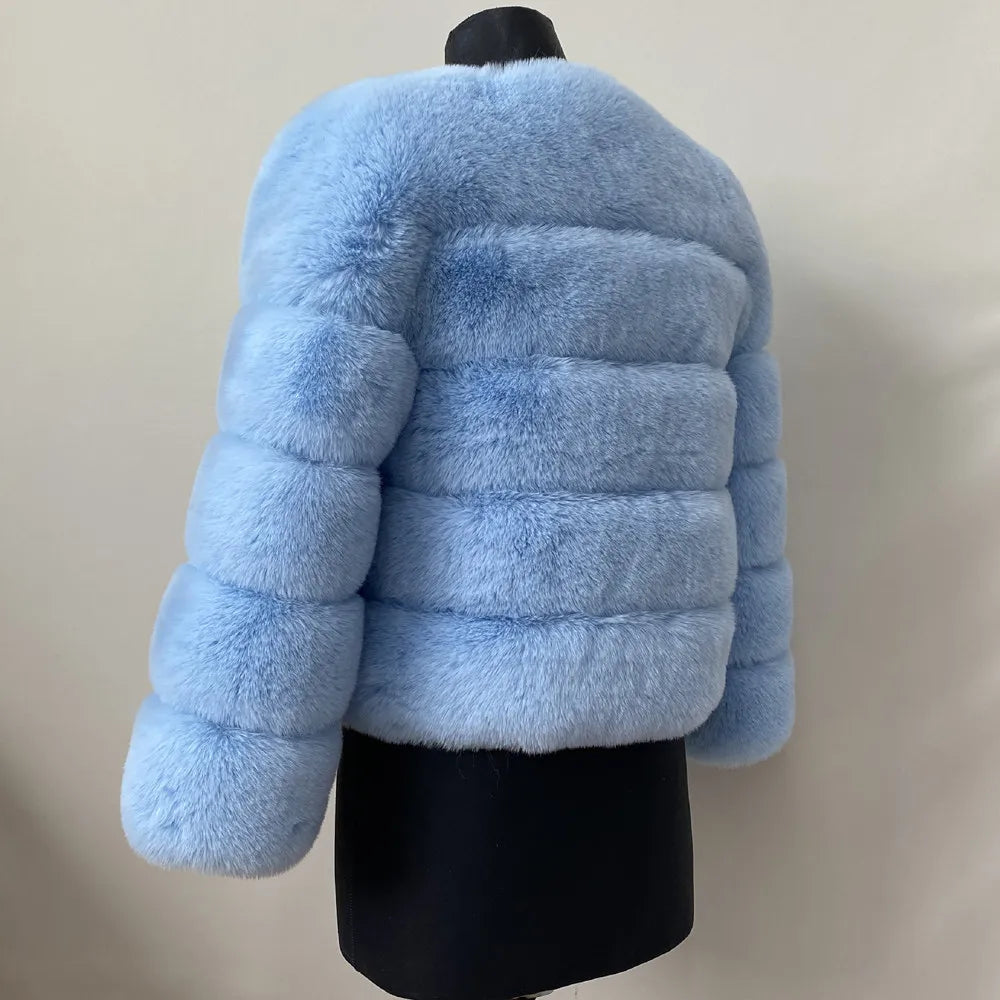 Veste Fourrure Renard Synthétique Beige Femme - Blouson Court Manches 3/4 - badassmood