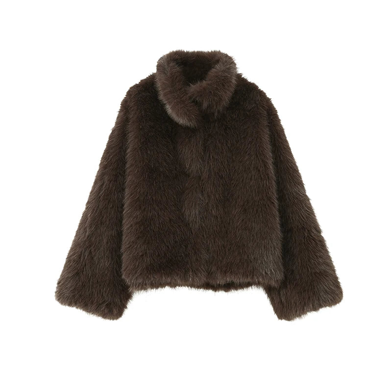 Manteau Fourrure Synthétique Marron Femme - Veste Longue Boutons Pression Hiver - badassmood