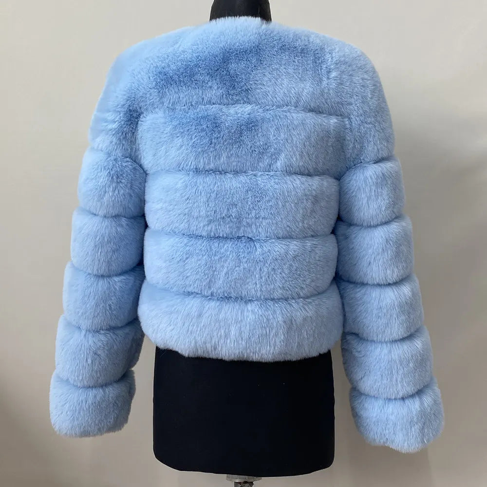 Veste Fourrure Renard Synthétique Beige Femme - Blouson Court Manches 3/4 - badassmood