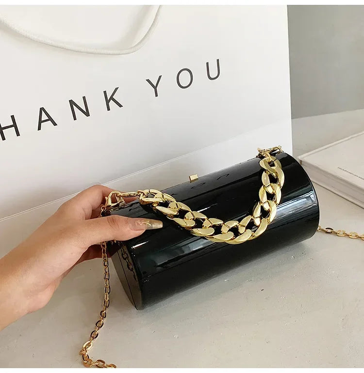 Pochette Cylindre Mini Soirée 2026 - Sac Femme Doré Bandoulière Box Clutch Party - badassmood
