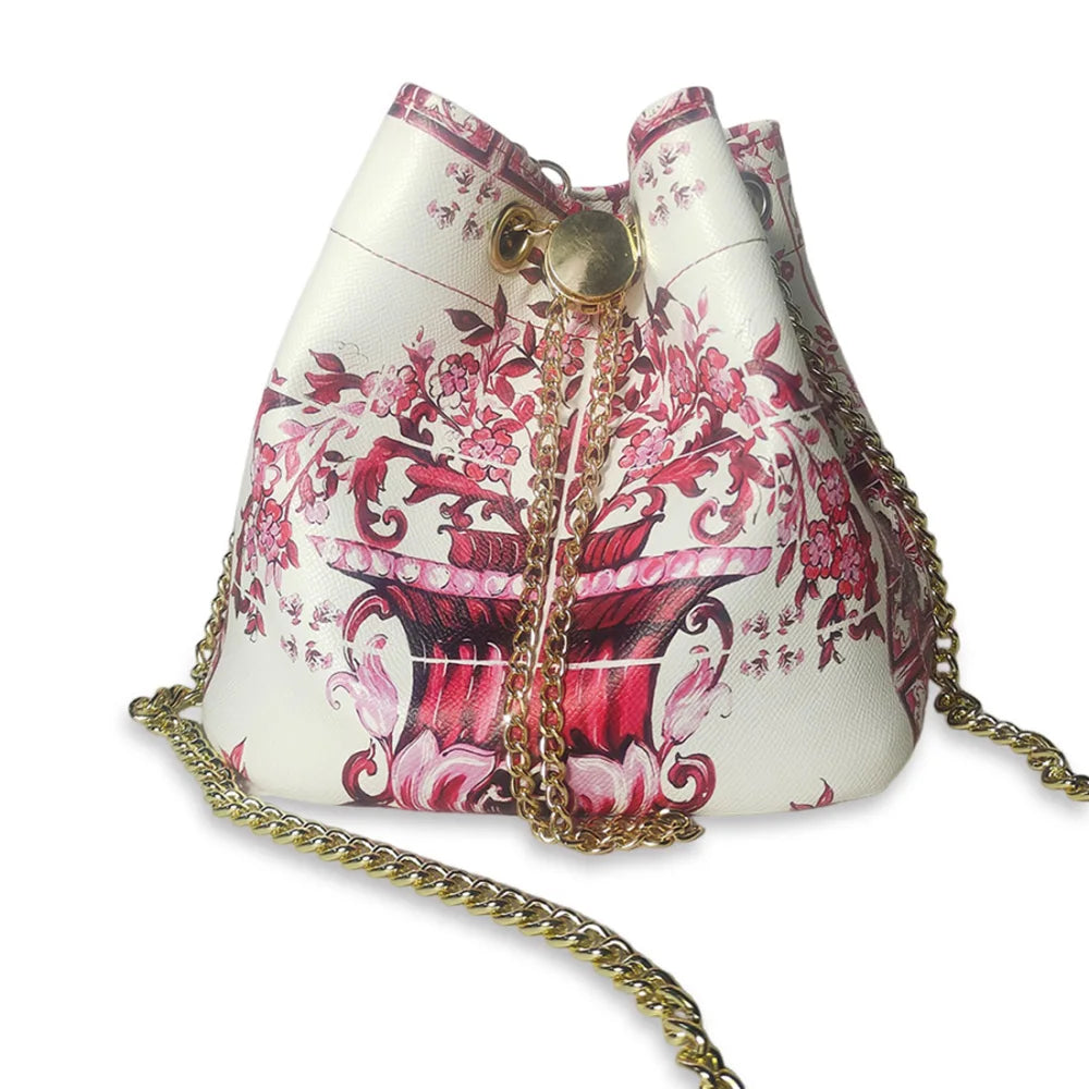 Sac bucket femme grande capacité avec chaîne dorée et bandoulière, disponible en 12 coloris, sac à main tendance et pratique