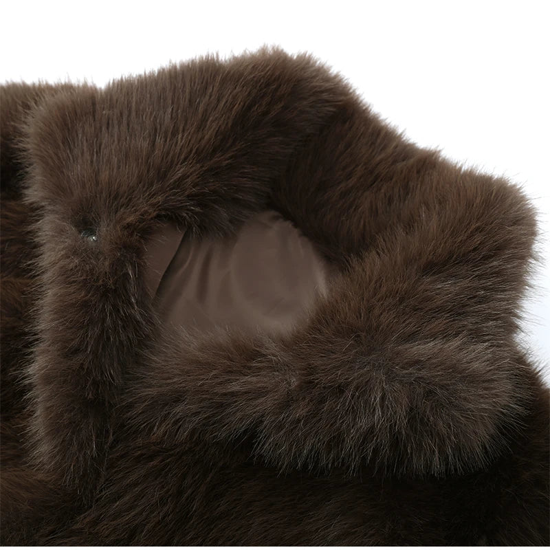 Manteau Fourrure Synthétique Marron Femme - Veste Longue Boutons Pression Hiver - badassmood
