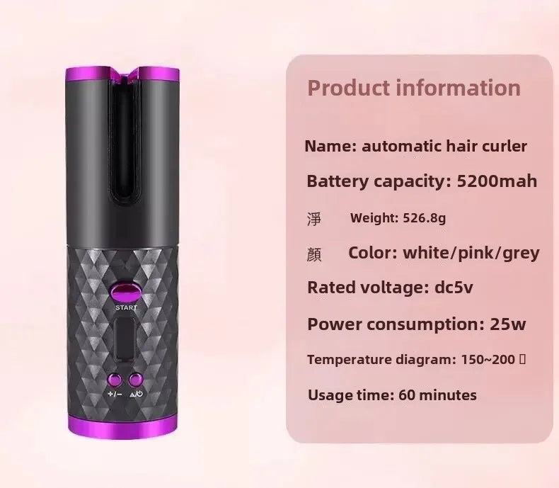 Fer à Boucler Sans Fil Automatique Mini - Boucleur Portable Sec/Humide