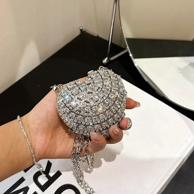 Pochette Clutch Luxe Diamants Cœur Cristal - Sac Soirée Mariage Strass Femme - badassmood