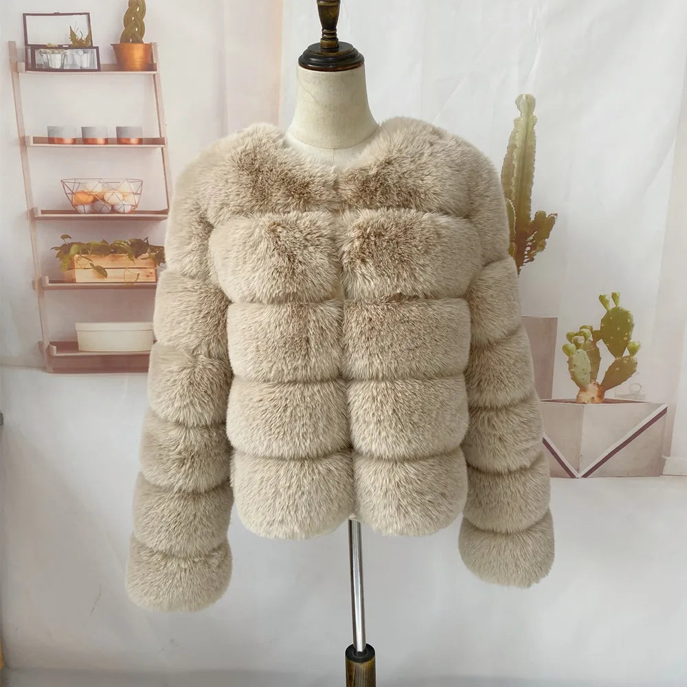 Veste Fourrure Renard Synthétique Beige Femme - Blouson Court Manches 3/4 - badassmood