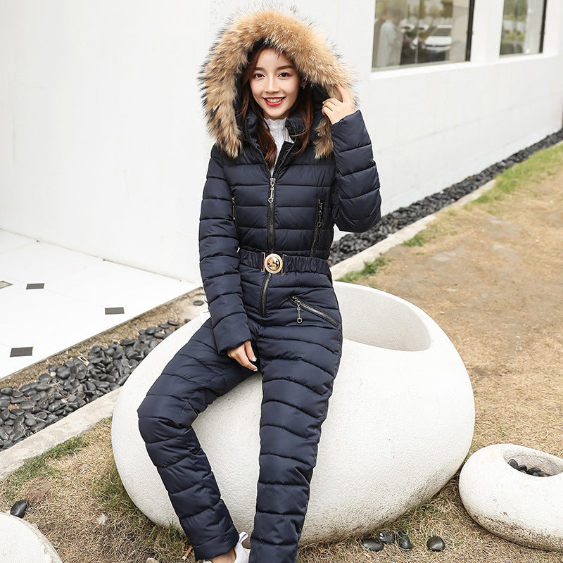 Combinaison Ski Femme Une Pièce 2025 - Parka Capuche Matelassée Coton Jumpsuit Hiver - badassmood