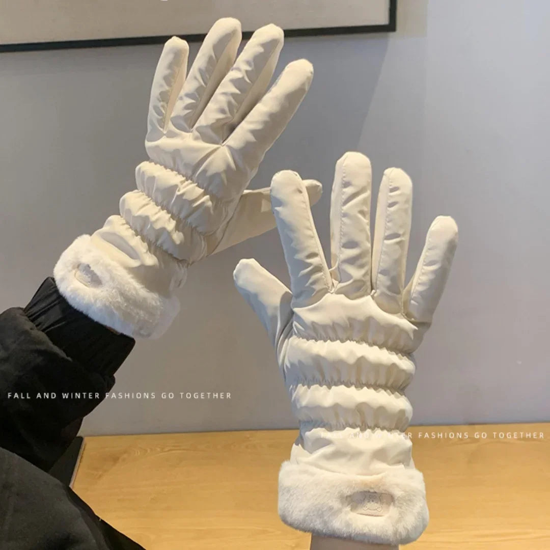 Gants Ski Femme Hiver - Gants Tactiles Imperméables Fourrés Chauds - badassmood