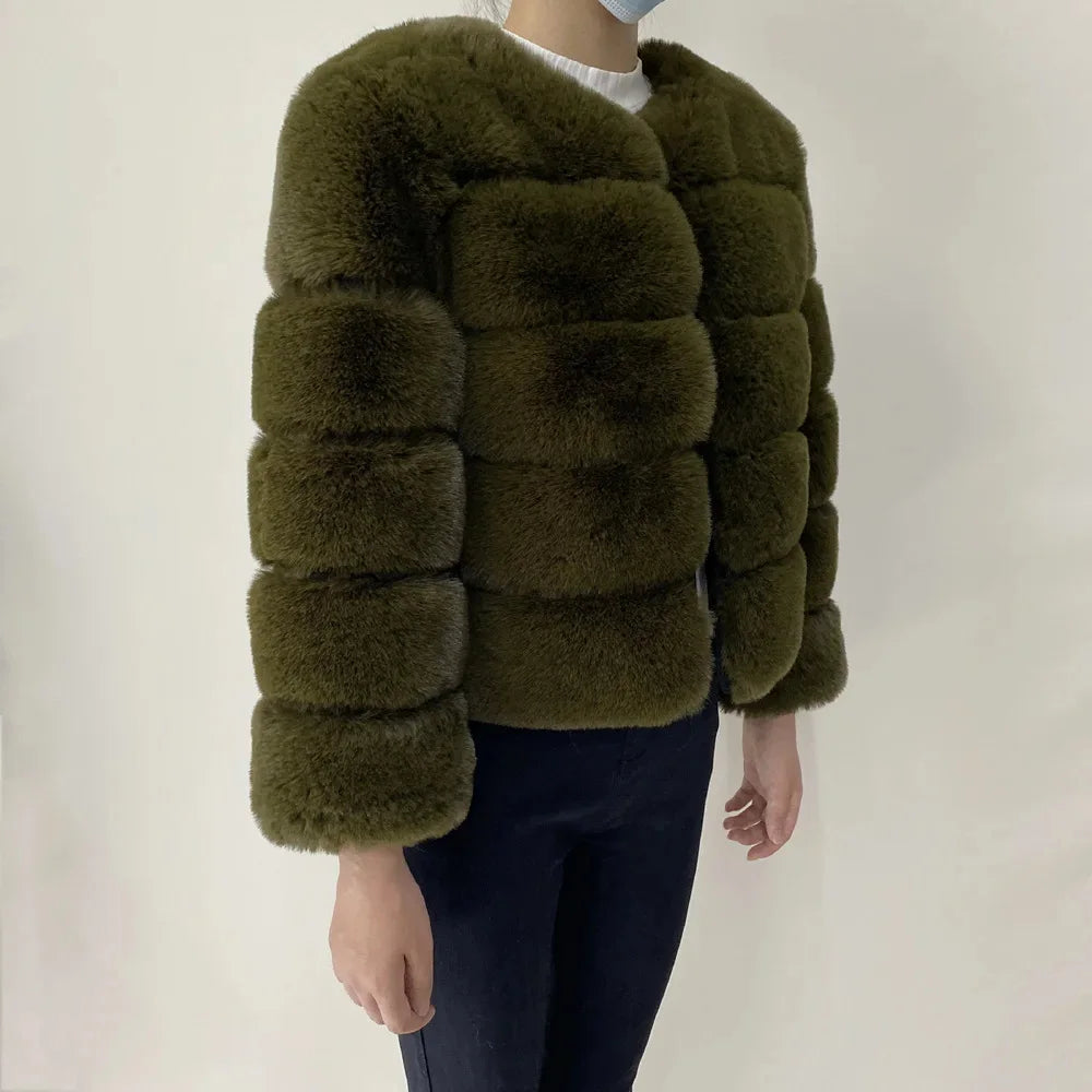 Veste Fourrure Renard Synthétique Beige Femme - Blouson Court Manches 3/4 - badassmood