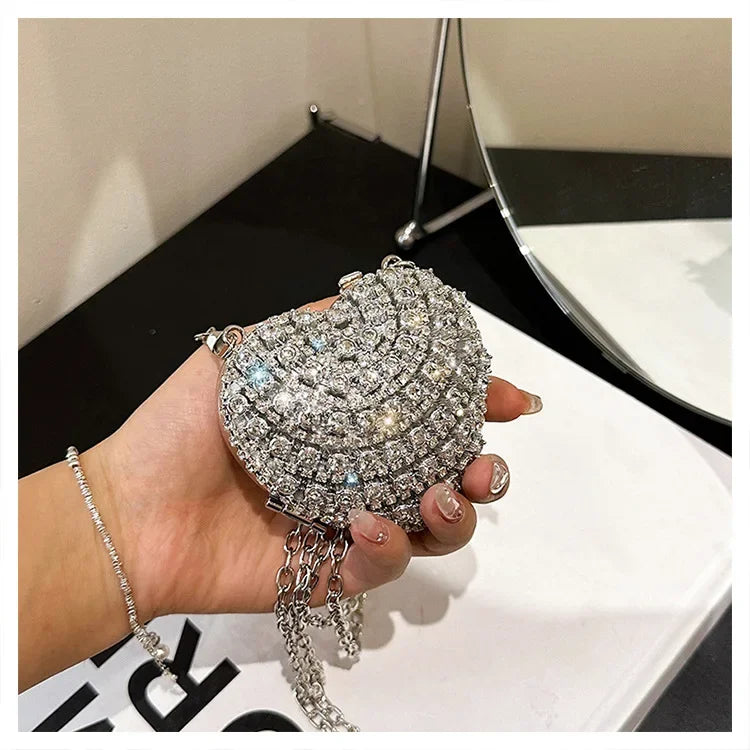 Pochette Clutch Luxe Diamants Cœur Cristal - Sac Soirée Mariage Strass Femme - badassmood