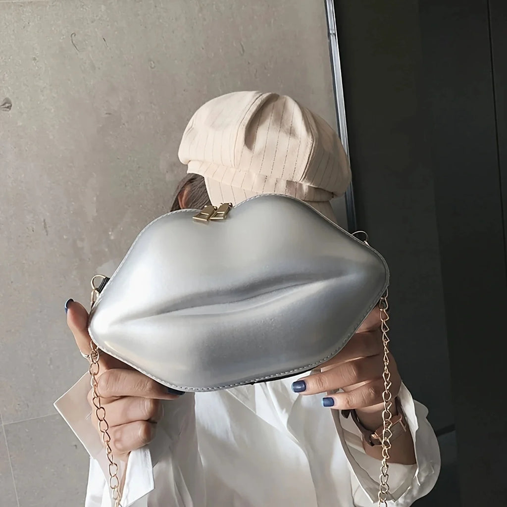 Sac Lèvres Rouges Chaîne Mini - Pochette Originale Bandoulière Femme Zipper - badassmood