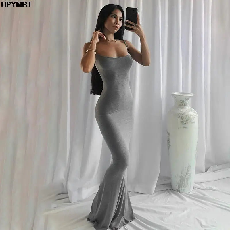 Satin Slip Sleeveless Backless Slim Sexy Maxi Dress 2022 Spring Women Party Y2K Concise Bodycon Elegant Dresses Female Clothing - badassmood