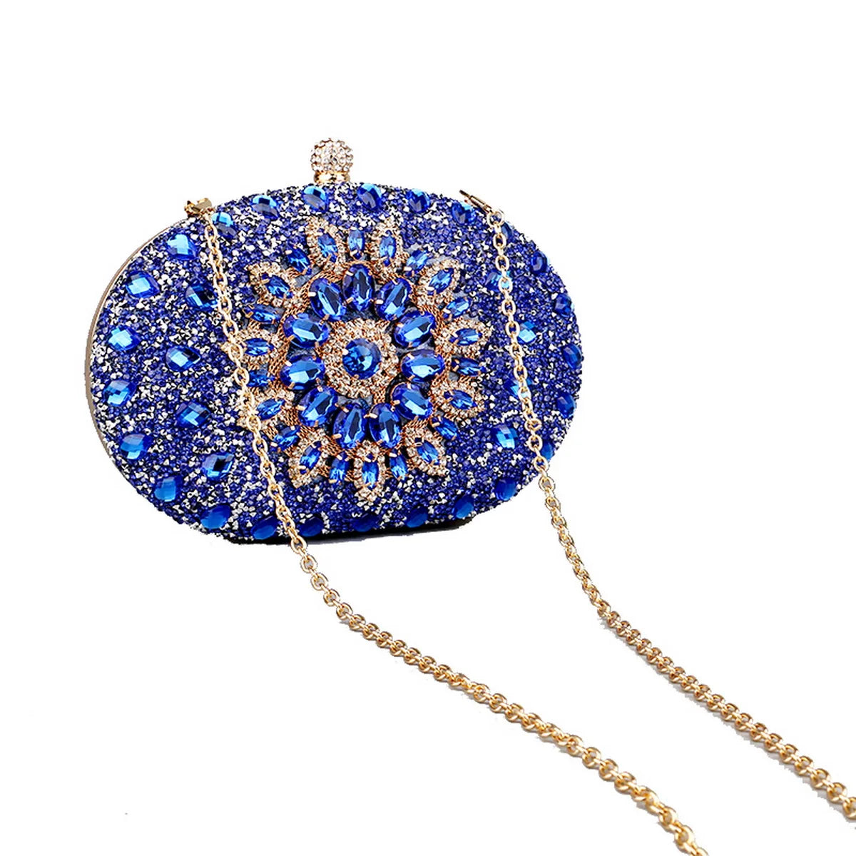 Pochette de soirée en fleurs avec strass et diamants, sac de mariage élégant avec chaîne luxe, design sophistiqué.