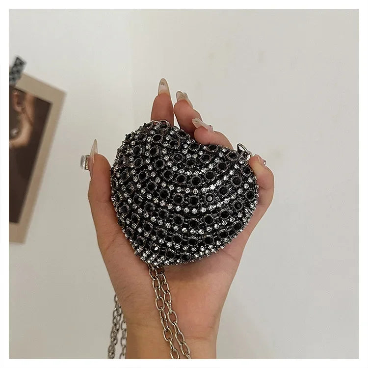 Pochette Clutch Luxe Diamants Cœur Cristal - Sac Soirée Mariage Strass Femme - badassmood