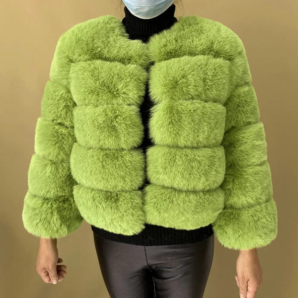 Veste Fourrure Renard Synthétique Beige Femme - Blouson Court Manches 3/4 - badassmood